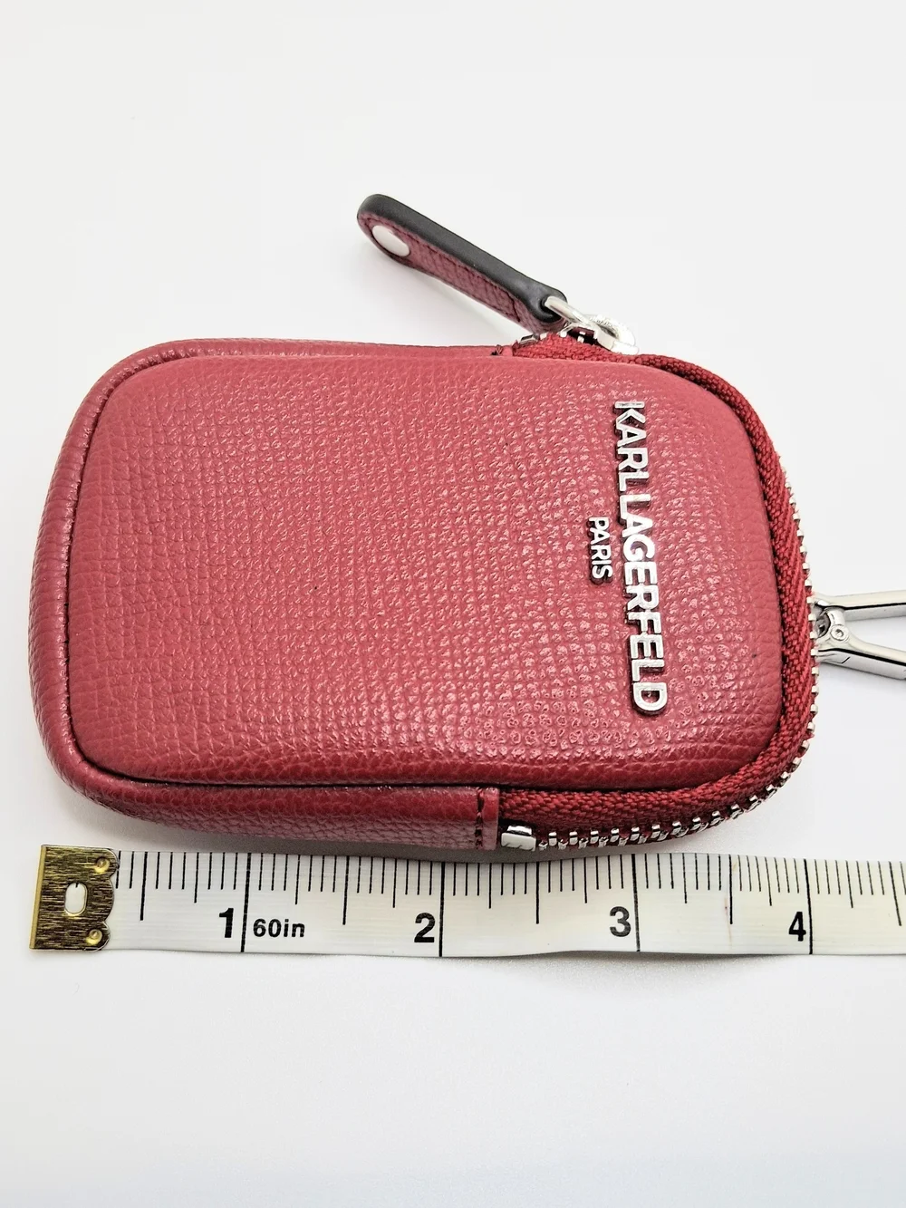Karl Lagerfeld Red Pebbled Leather Mini Coin Clip On 4